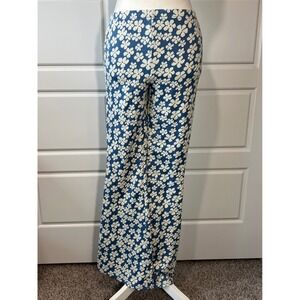 American Eagle Floral‎ Flare Pants XS Extra Small Blue White Boho Casual